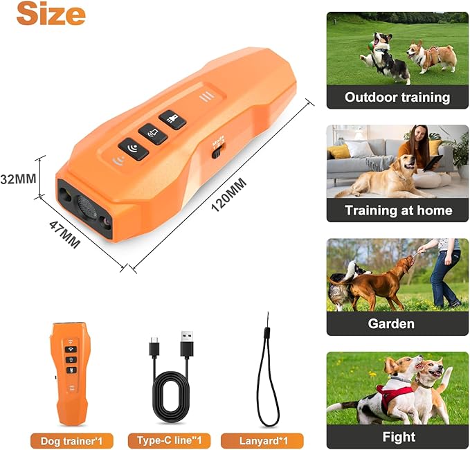 Dog bark Deterrent Device,Ultrasonic Anti Barking, Rechargeable Anti-Barking Device for Dogs Safe & Effective Portable Anti Barking Safe and Effective for Indoor and Outdoor use (Orange)