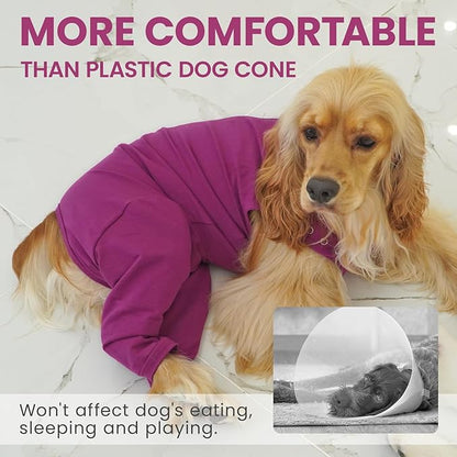 IDOMIK Dog Recovery Suit,Dog Leg Sleeve to Stop Licking Rear Legs,Thigh Wound Protective Sleeve,Male Female Pet Surgical Clothes,Doggy Surgical Suit with Pants Cover,Cone Collar Alternative,Purple,3XL