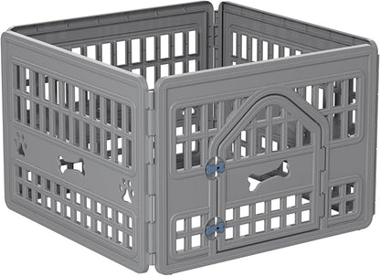 4-Panel Dog Pen Indoor Resin Dog Crate Easy Assemble, Fold It Down, for Dogs Indoor Small, Portable Dog House for Puppies