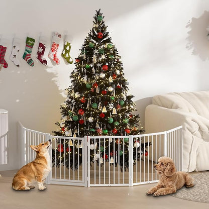 SNUOWU Full Metal Freestanding Dog Gate with Door, 24'' Height Foldable Pet Dog Fence for Indoor & Outdoor, 6 Panels Extra Wide Free Standing SmallDog Gates for Doorways,House,Stairs,Porch,Deck,Yard