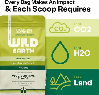 Wild Earth Vegan Dry Dog Food Performance Formula | Plant-Based Vegetarian Kibble | Wheat-Free, Allergen-Free, Veterinarian-Developed | Veggie Supreme Flavor, 4lb Bag