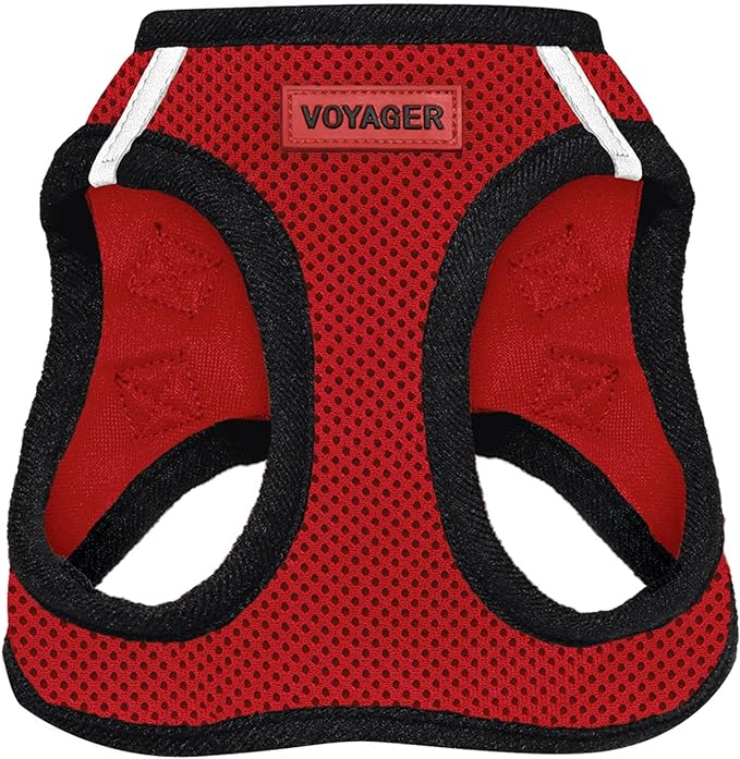 Best Pet Supplies Voyager Step-in Air Harness - All Weather Mesh, Reflective, No Pull Harness for Dogs, Cats - Secure with Hook & Loop Fastener, Buckle, Double D-Rings - Red/Black Trim, S