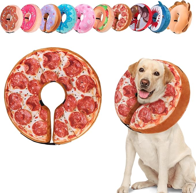 BEAUTYZOO Dog Cone Alternative After Surgery for Large Medium Small Dogs, Soft Inflatable Cone Collar for Dogs Cats, Pet Neck Donut E Collar Dog Recovery Collars to Stop Licking, Pizza, L