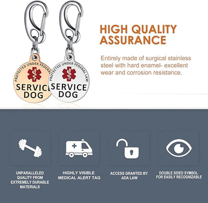 Service Dog Tag/ESA Animal Tag - Double Sided with Federal Protection & Red Medical Alert Symbol| Easily Attach to Collar, Harness, Vest | Service Dog Identification Tag