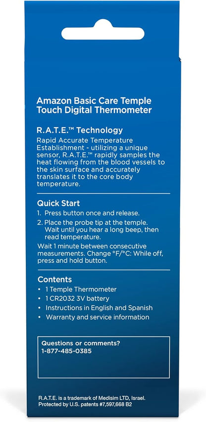 Amazon Basic Care Temple Touch Digital Thermometer, White (Pack of 2)