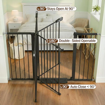 Mumeasy 36" Extra Tall Baby Gate for Doorways, 29.7"-57" Extra Wide Dog Gate for Stairs, Pressure Mounted Auto Close Pet Safety Gate with Easy Walk Thru Door, Large Indoor Child Gate for House, Black