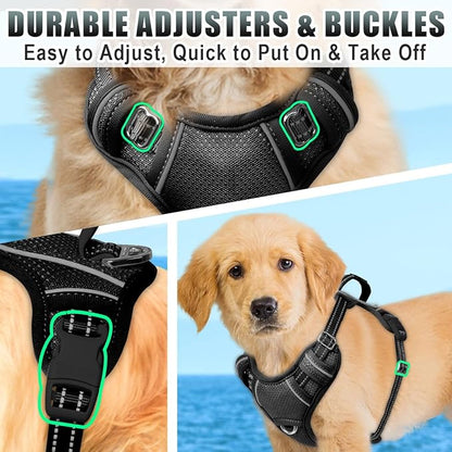 BARKBAY No Pull Dog Harness Large Reflective Dog Harness with Front Clip and Easy Control Handle for Walking Training Running with ID tag Pocket(Black,XS)