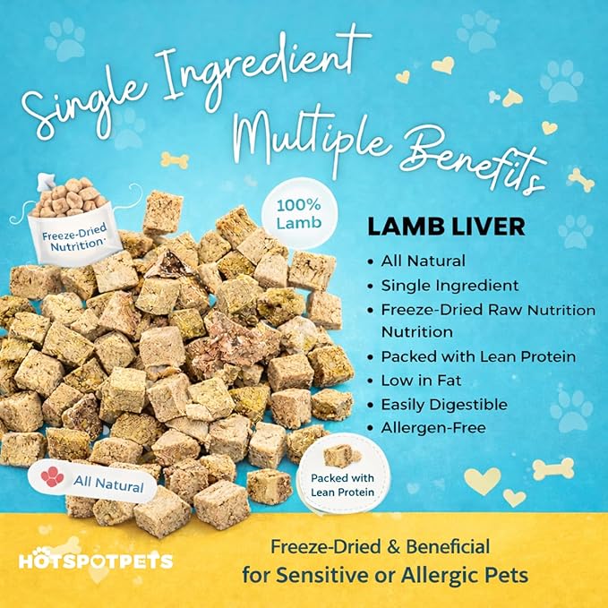hotspot pets Freeze Dried Lamb Liver Treats for Cats & Dogs (1 Pound Bag 300+ pcs) Made in USA - Healthy, Single Ingredient Training Treats & Cat Snacks, Perfect Bite Size Snack