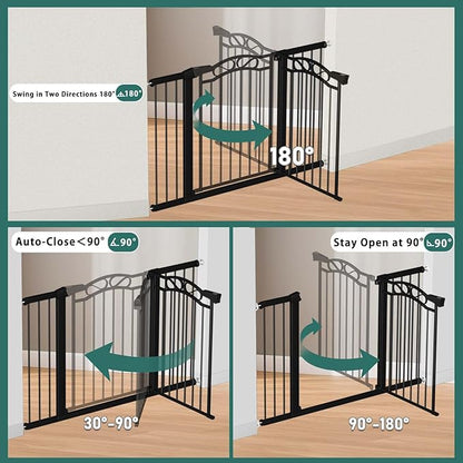 Black Baby Gate with Door-Walk Through Baby Gates for Stairs Pressure Mounted no Drill-Indoor Tension Metal Child Pet Dog Safety Gate 37.80"-40.55" Wide