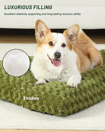 KSIIA Washable Dog Bed Comfy Dog Crate Pad Deluxe Plush Pet Bed Non-Slip Kennel Pad for Medium Dogs, 29" x 21", Green