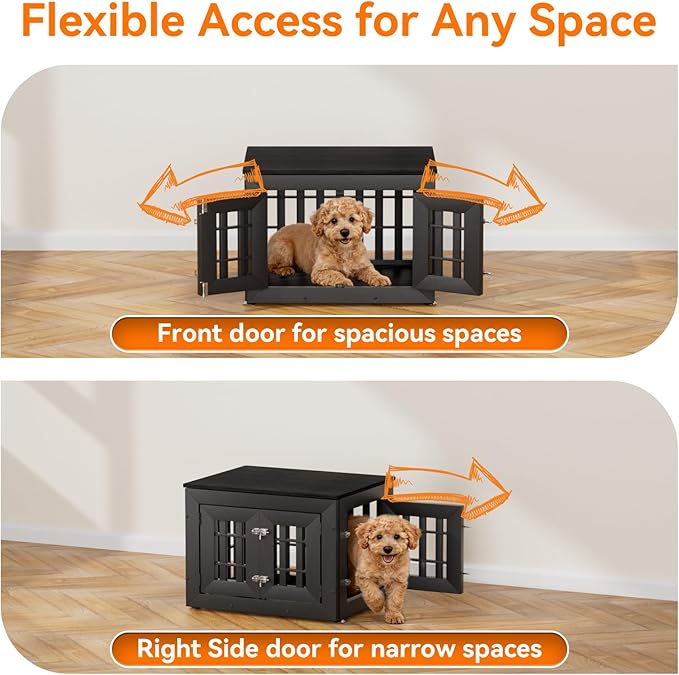 Snuowu 26" Heavy Duty Dog Crate Furniture for Small,Medium and Large Dogs,Rustic Wooden Dog Cage Kennel Indoor Furniture with Waterproof Top,Decorative Pet House Side End Table (Black)