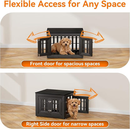 Snuowu 26" Heavy Duty Dog Crate Furniture for Small,Medium and Large Dogs,Rustic Wooden Dog Cage Kennel Indoor Furniture with Waterproof Top,Decorative Pet House Side End Table (Black)