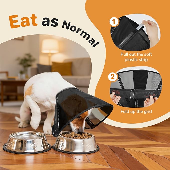 Breathable Mesh Dog Cone Collar for Surgery, Soft Elizabethan Recovery Alternative to Stop Licking,Pet Neck Collar for Large Medium Small Breeds(Black,2)