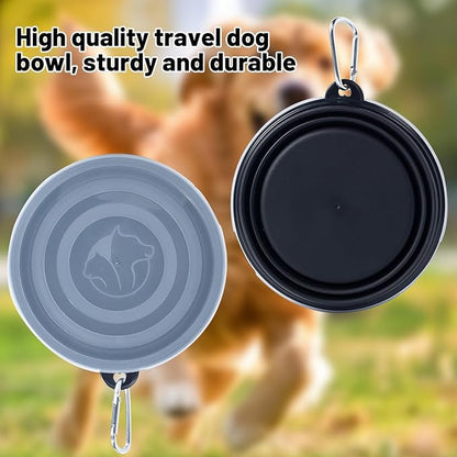 SLSON Dog Bowls Pet Collapsible Bowl with Cover Lids,2 Pack Dog Travel Bowls Portable Foldable Cat Water Dish Bowl for Pets Walking Parking Camping (Black and Black, Medium)