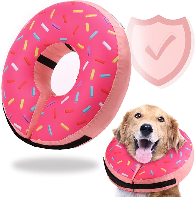 Inflatable Soft Dog Cone Collar for Small Medium Large Dogs & Cats Alternative After Surgery, Blow Up Pet Donut Neck Cone Prevent from Biting & Scratching, Comfy Adjustable Recovery Pillow Collar