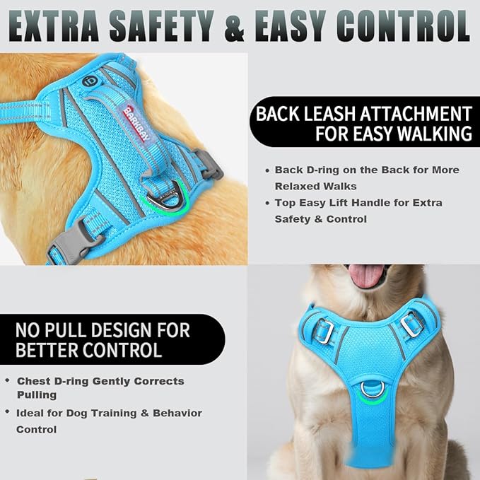 BARKBAY No Pull Dog Harness Large Reflective Dog Harness with Front Clip and Easy Control Handle for Walking Training Running with ID tag Pocket(Blue,M)