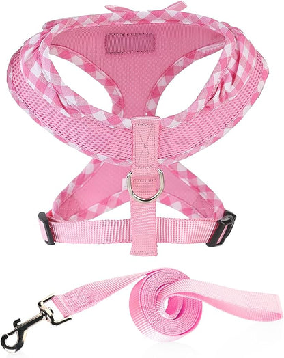 SuperBuddy Upgraded Soft Mesh Dog Harness, Super Breathable Lightweight Pet Harnesses for Puppy Dogs Outdoor Walking, Pink Dog Harness and Dog Leash Set Packing -XSmall
