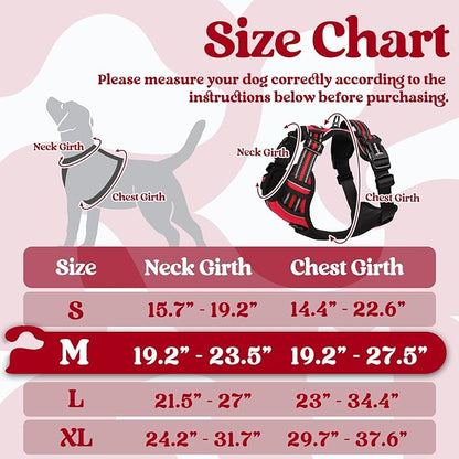 rabbitgoo Dog Harness Medium Sized, No Pull Pet Harness with 3 Buckles, Adjustable Soft Padded Vest with Control Handle, Walking Reflective Pet Vest for Medium Dogs, Red, M