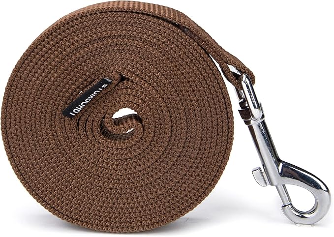 Strong Durable Nylon Dog Training Leash, 1 Inch Wide Traction Rope, 6 ft 10ft 15ft Long, for Small and Medium Dog (Brown, 15 Feet)