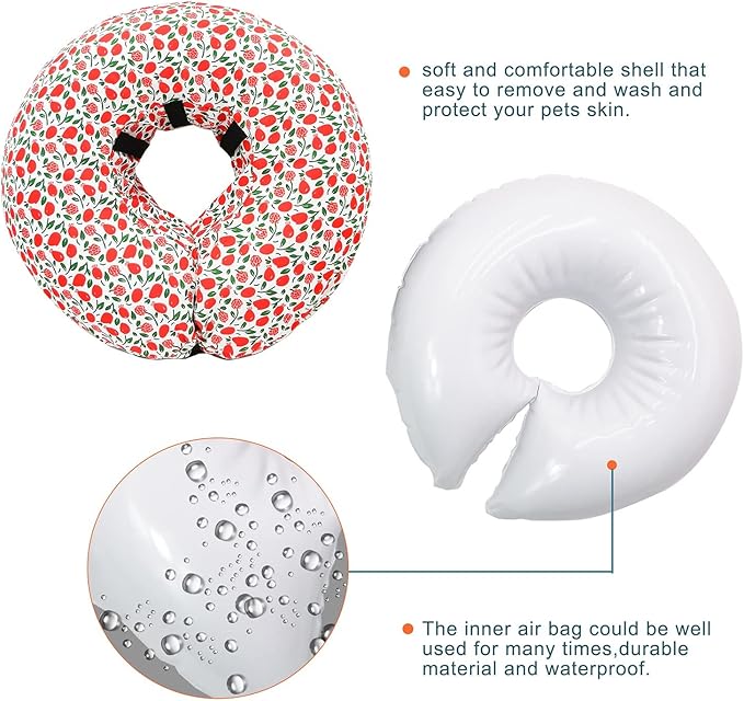 Protective Inflatable Collar for Dogs and Cats - Soft Pet Recovery Collar Does Not Block Vision, Prevents Pets from Touching Stitches, Wounds and Rashes (Floral - 1, Neck 18" - 20")