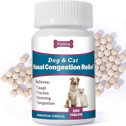 Dog and Cat Nasal Congestion Relief - Helps Relieve Sneezing, Trachea, Runny Nose & Nasal Congestion | Easy-to-Administer Tablets (200 ct)