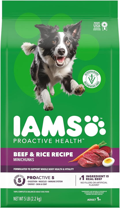 IAMS Proactive Health Adult Minichunks Dry Dog Food Beef & Rice Recipe, 5 lb. Bag