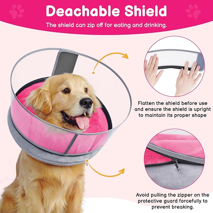 BARKLESS Dog Donut Collar, 2-in-1 Inflatable Dog Collars for After Surgery to Stop Licking Wounds, Patented Protective Donut Cone with High Shield for Large Pets (Hot Pink, XL)