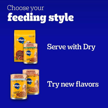Pedigree Chopped Ground Dinner Adult Soft Wet Dog Food with Beef, Canned Dog Food, 22 oz. Cans, 12 Count