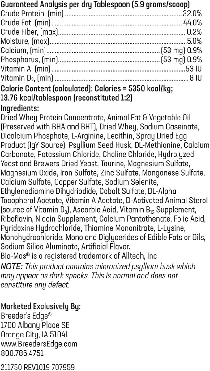Breeder's Edge Foster Care GM - Goat Milk Based Powdered Milk Replacer - Puppies , Kittens , Cats & Dogs Formula - Easy Digestion - 1 lb