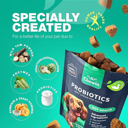 Probiotics for Dogs Gut Health, Digestion, Immunity, Yeast Balance, Itchy Skin, Allergies Support - Dog Probiotic Chews (Travel Pack) with Digestive Enzymes for Gut Flora - Pumpkin and Yeast Powder
