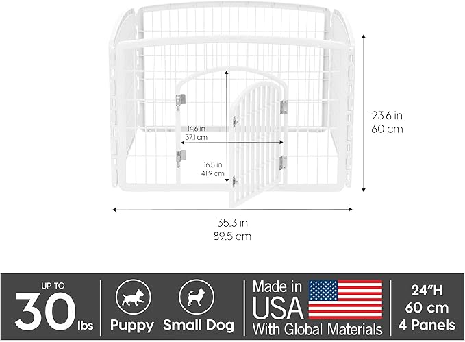 IRIS USA 24" 4-Panel Dog Puppy Playpen Fence Enclosure with Dog Gate Door - Indoor Pet Playpen - 4 or 8 Panel