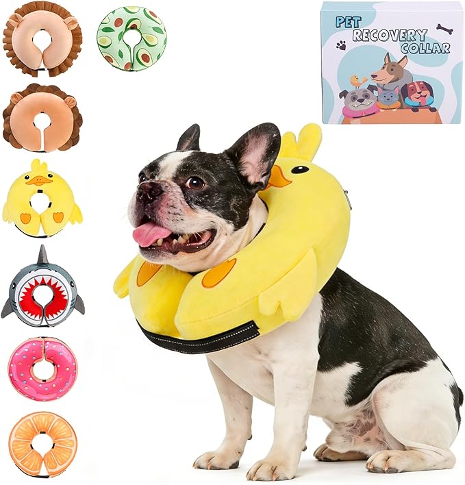 KOOLTAIL Inflatable Dog Cone Collar, Soft Donut E Collar for Dogs After Surgery to Stop Licking Enhanced Alternative, Blow Up Pet Neck Pillow Recovery Adjustable Cone for Dog Cat, Upgrade Size, Duck M