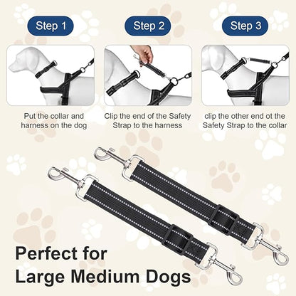 ElevateTech 2Pcs Dog Collar Safety Clip Adjustable Double Ended Backup Clasp Leash Connector Gentle Leader for Dogs Suitable Dog Harness Small Dogs Collar Walking Running Training Travel (Black)