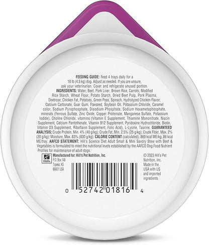 Hill's Science Diet Adult 1-6 Small & Mini Wet Dog Food, Beef & Vegetables, 3.5 oz. Trays, 12-Pack