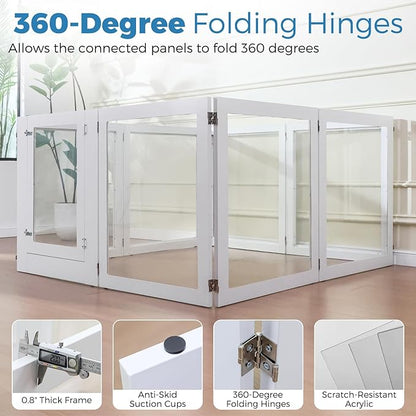 Heavy Duty Clear Acrylic Dog Playpen, 32" Height Transparent Pet Pen, Metal Frame Easy Assemble Kennel Enclosure, Ideal for Small to Medium Dogs, Cats, and Other Small Pets (White, 6 Panels with door)