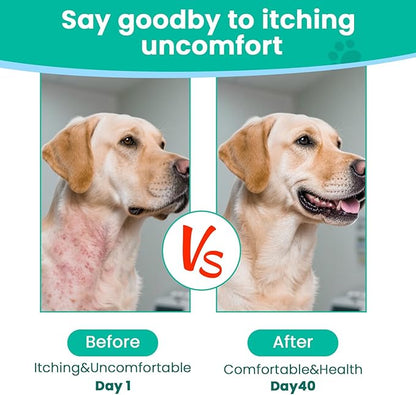VUN Dog Allergy Relief Chews,Itchy Skin and Coat Relief,Paw Licking Support with Omega 3 Fish Oil,Probiotics Colostrum for Seasonal Allergy and Hot Spot,Immune Supplement for Dogs-100 Soft Chews