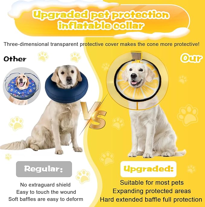 CNEO Inflatable Dog Cone Collar with Detachable Enhanced Anti-Licking Shield, Soft Neck Donut Collar for Dogs After Surgery, Adjustable Dog Cone Alternative for Large Medium Small Dogs & Cats
