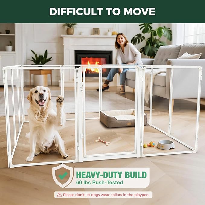 FXW AuraSpace Pro Acrylic Indoor Dog Playpen, Heavy-Duty with Metal Frame, 40" Height 12 Panels for Medium and Large Dogs, White│Patented