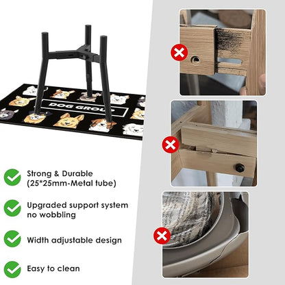 Raised Dog Bowl Stand for Large Dogs, with mat, Adjustable Height & Width, fits 7-10.7" Bowls, 3 Height Sets,Without Bowl