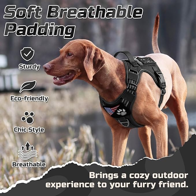 rabbitgoo Tactical Dog Harness for Large Dogs, No Pull Military Service Vest with Handle & Molle, Easy Control for Training Walking, Adjustable Reflective Straps, Black, XL