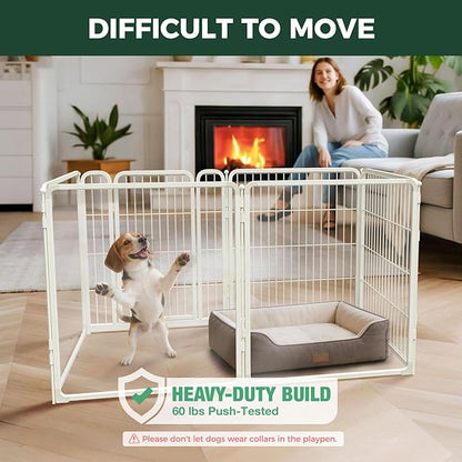 FXW AuraSpace Pro Acrylic & Wire Mesh Indoor Dog Playpen, 32" Height 6 Panels Metal Dog Pen for Small and Medium Dogs, White│Patented