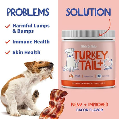 Fifth & Fido Turkey Tail Mushroom for Dogs – Lipoma Treatment for Dogs - Mushroom Supplement with Immune Support for Lipoma, Lumps & Bumps – Premium Pet Vitamins and Supplements Made in USA, 100 Serv.