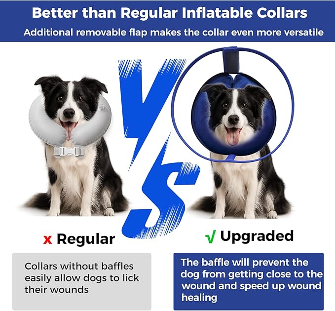 Inflatable Dog Cone Collar, Adjustable Size Velcro with Soft Padding Collar After Surgery for Large Dogs to Stop Licking,Extra Enhanced Anti-Licking Guard Shield for Pets(Blue/L(12-16" Neck))