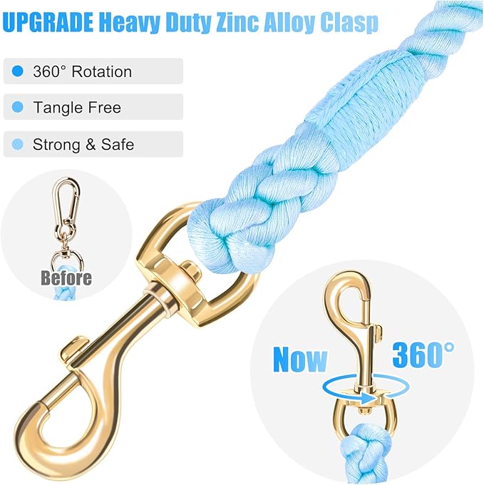 Dog Leash 6 FT Handmade Braided Cotton Rope Leashes for Small Medium and Large Dogs, New Golden Heavy Duty Metal Clasp, Light Blue
