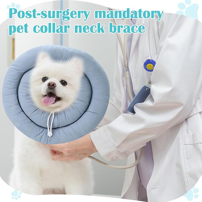 Waterproof Escape-Proof Soft Dog Cones, Adjustable Small Dog Donut Collar with Elastic Neckband, Elizabethan Collar for Dogs, Neck Pillow for Dogs and Cats (Blue-Gray, M)