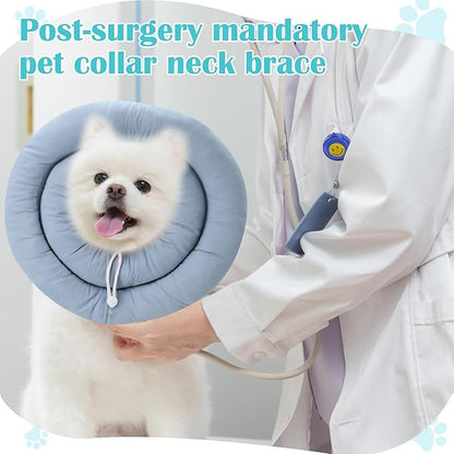 Waterproof Escape-Proof Soft Dog Cones, Adjustable Small Dog Donut Collar with Elastic Neckband, Elizabethan Collar for Dogs, Neck Pillow for Dogs and Cats (Blue-Gray, M)