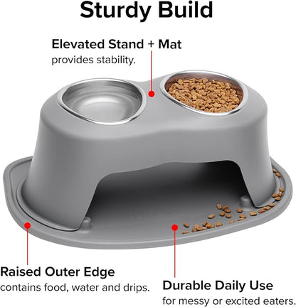 WeatherTech Double High Pet Feeding System w/Plastic Dog/Cat Bowls - 6" High Stand Dark Grey (PDHC3206DGDG)