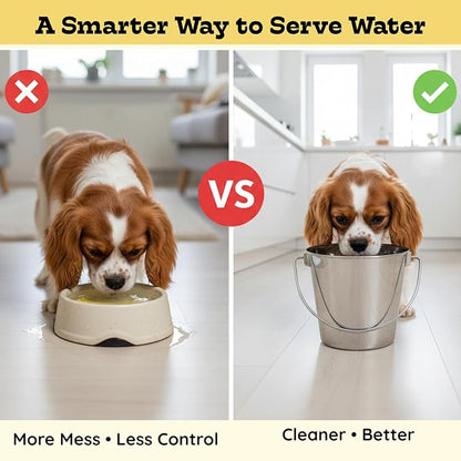 Heavy Duty Stainless Steel Dog Water Bucket with Handle, 1 Quart (0.25 Gallon) Round Pail for Small Dogs Cat Bird & Livestock, Fits Kennel & Farm, Hanging Utility Silver Pet Pails, 4 Pack