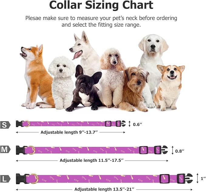 Cotton Handmade Dog Collar Cute and Distinctive Patterns Purple Fish with Pendant for Girl Boy Dogs Collars M