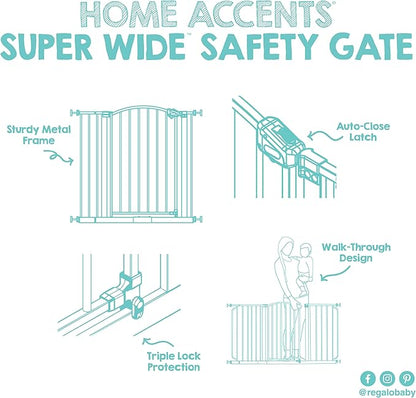 Regalo Safety 30.5-58" Extra Wide Arch Baby Gate with Door, Pressure Mount Walk Through Gate for Doorways & Bottom of Stairs, Babies, Toddlers & Pets, Tested & Safe, American Designed, American Owned